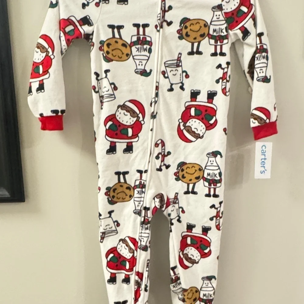 Carter's  Printed Santa Cookies - Brown Fleece Footie‎ Pajamas Christmas Holiday